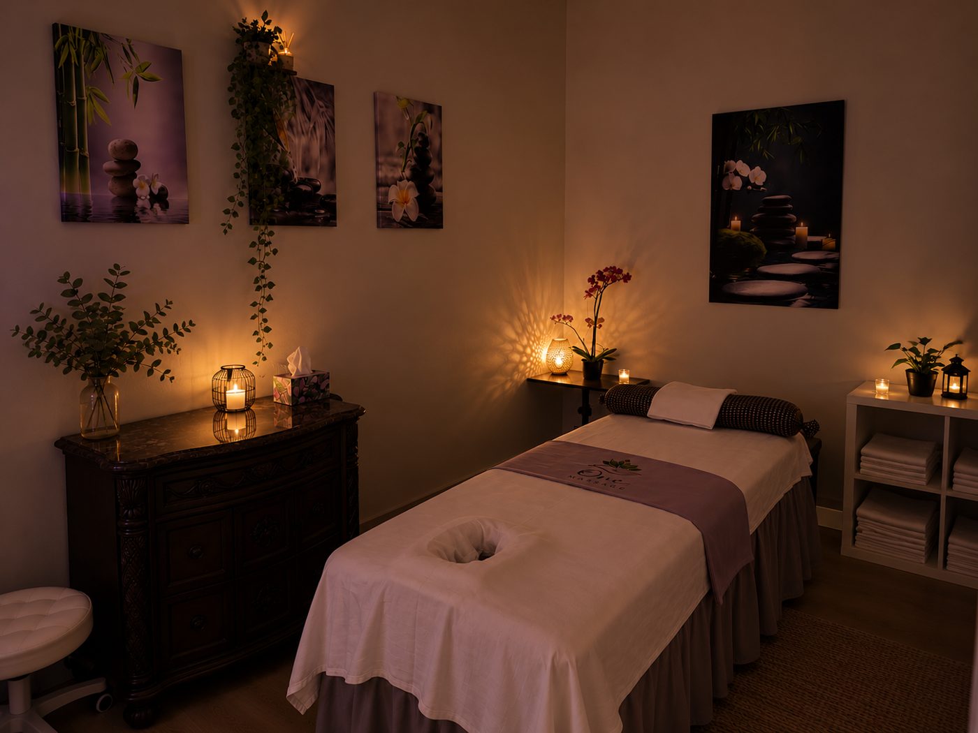 Massage treatment room at One Massage in Parker, CO
